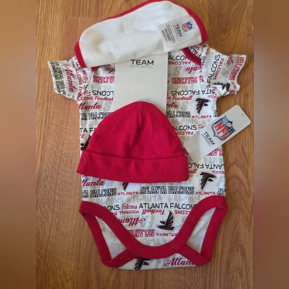 NFL Atlanta Falcons Baby 0-3 Months 3pc Bodysuit, Bib, Beanie NWT Football Fan